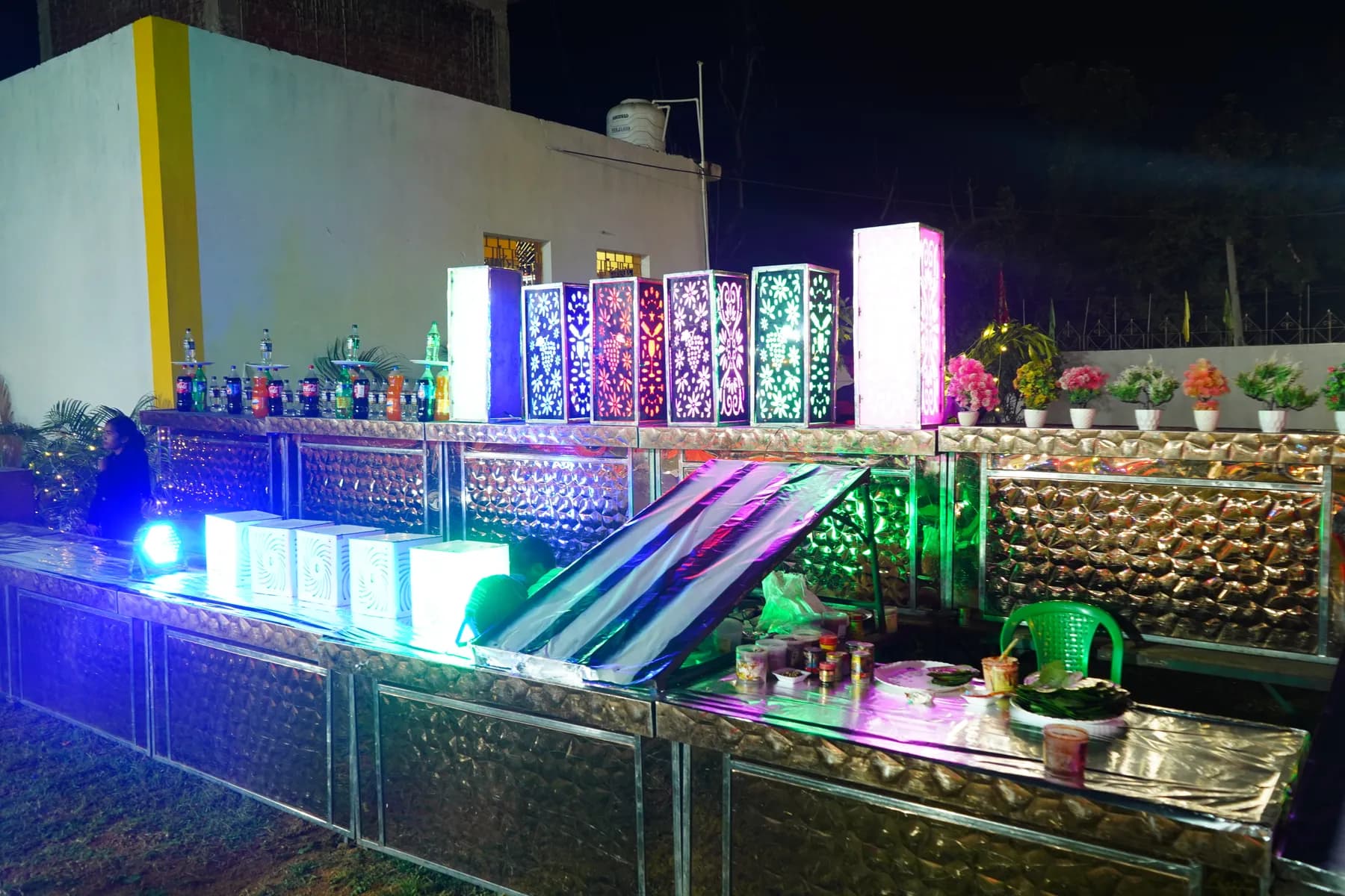 Live food counter with lights at Bandhan Marriage Hall