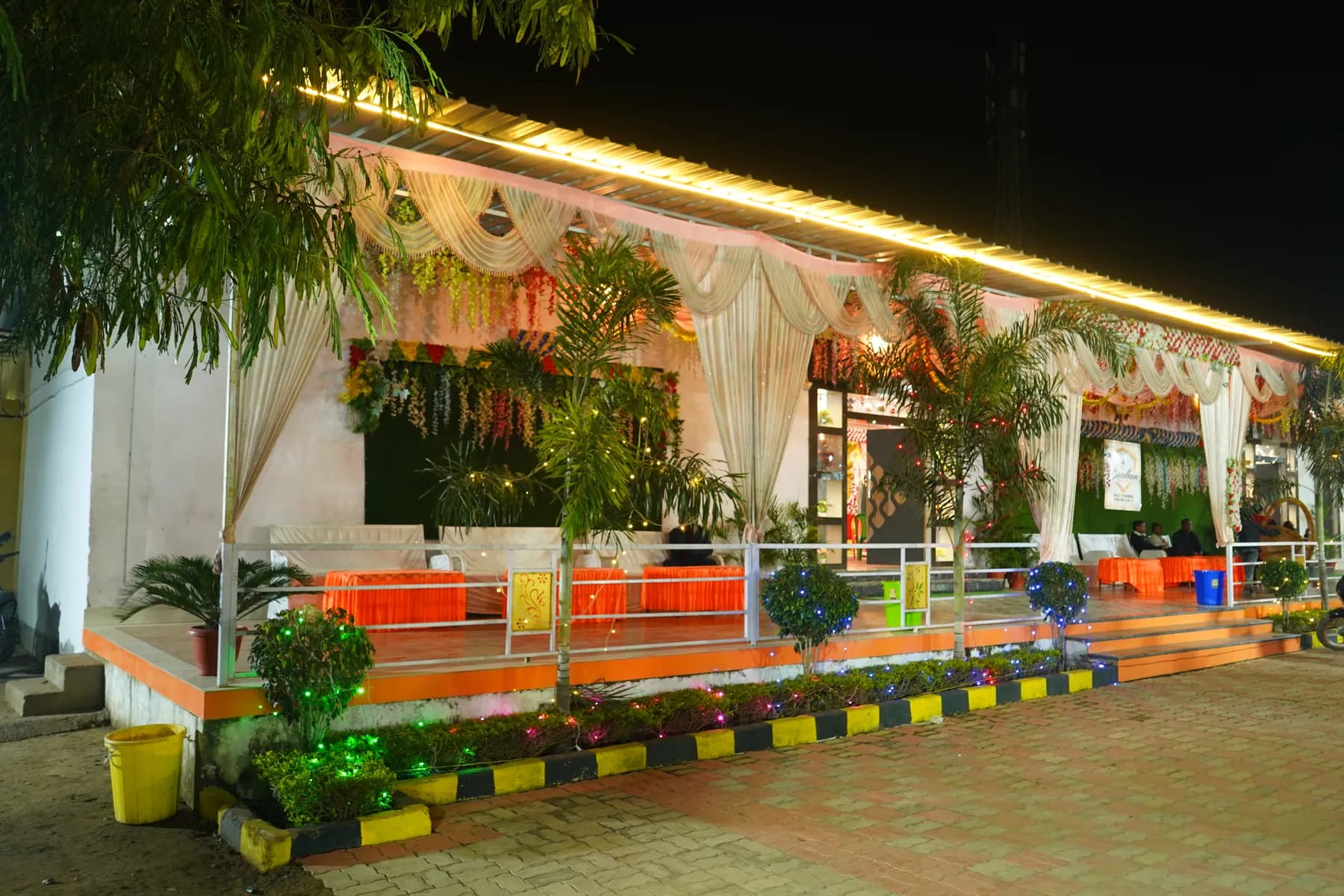 Banquet dining hall with draped ceiling at Bandhan Marriage Hall