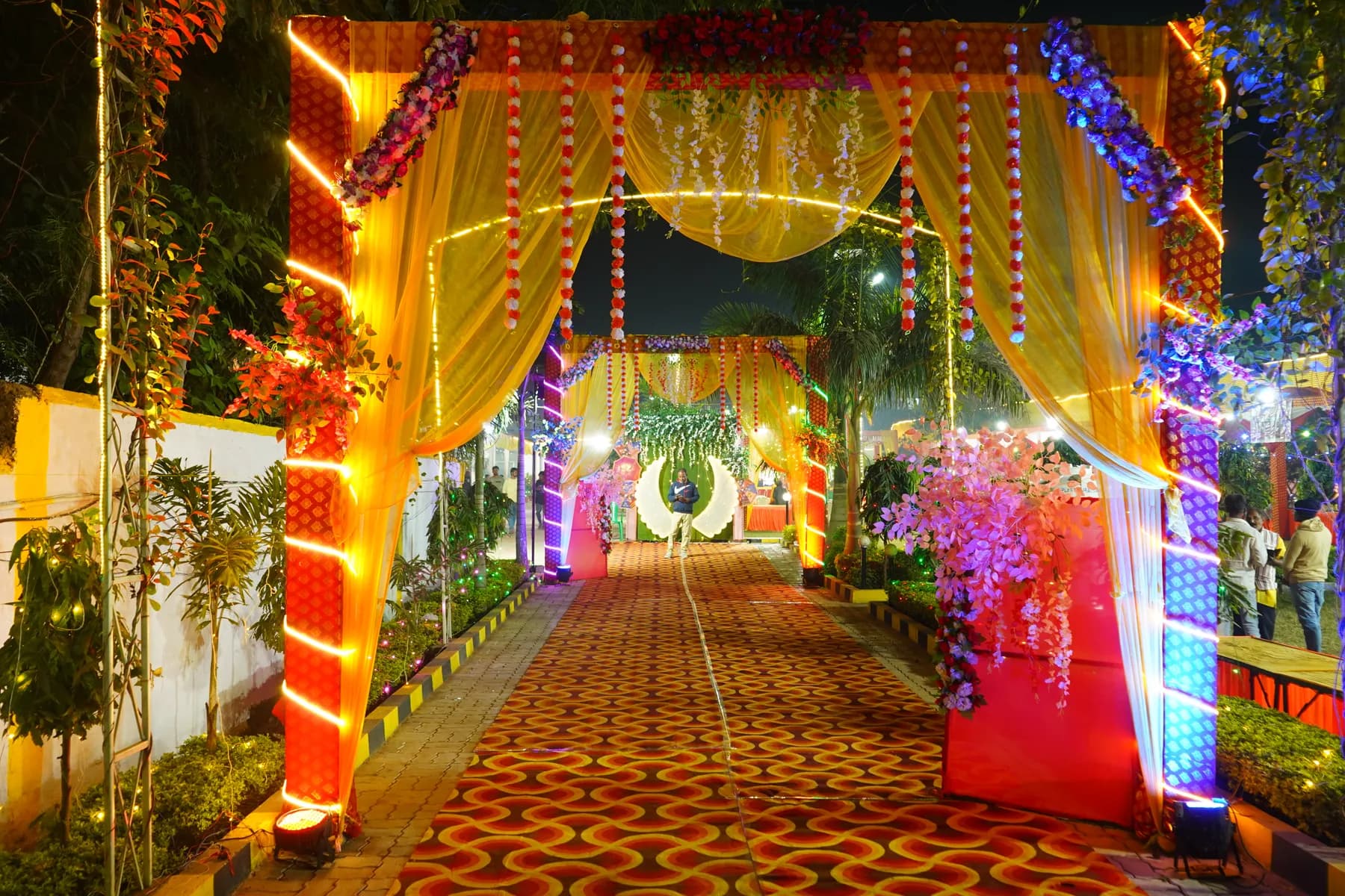 Decorated welcome entrance gate at Bandhan Marriage Hall