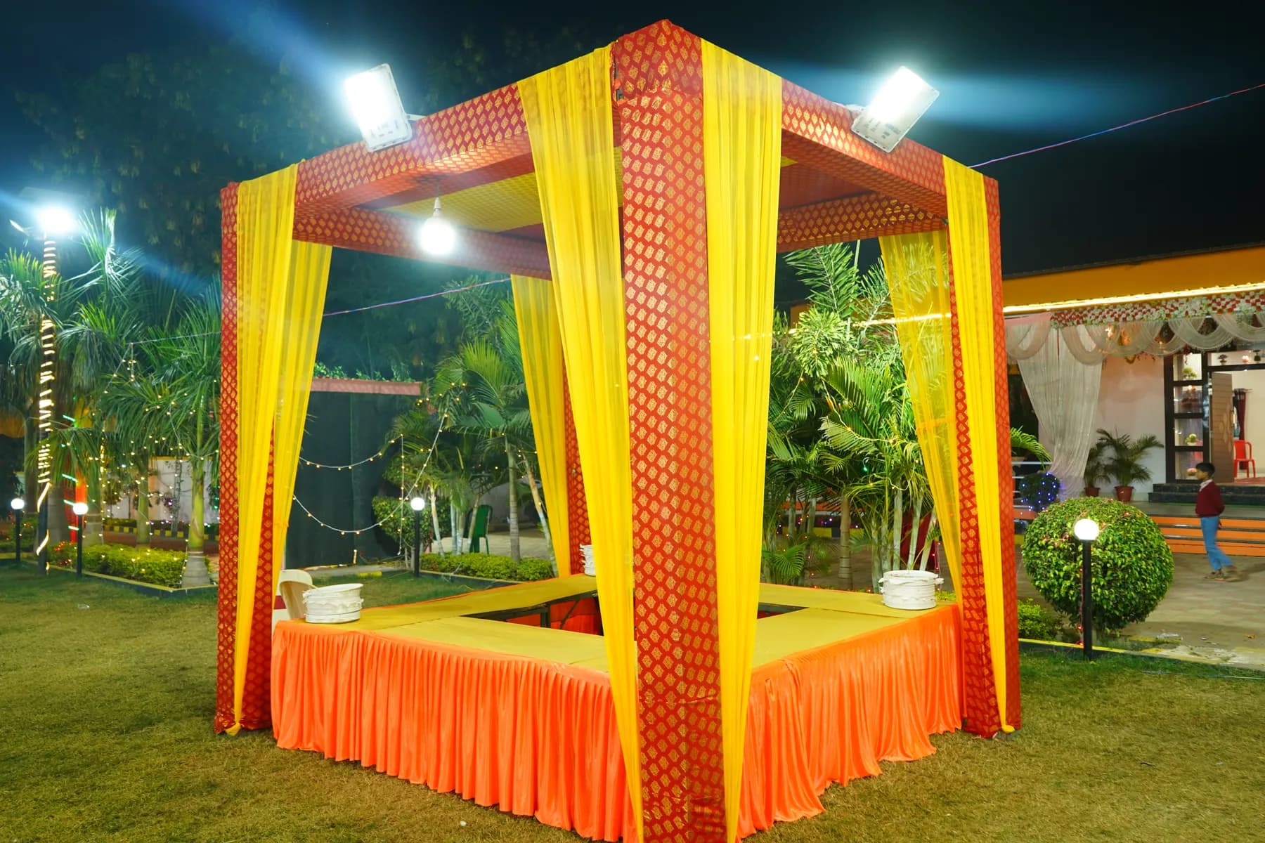 Outdoor mandap canopy on the lawn