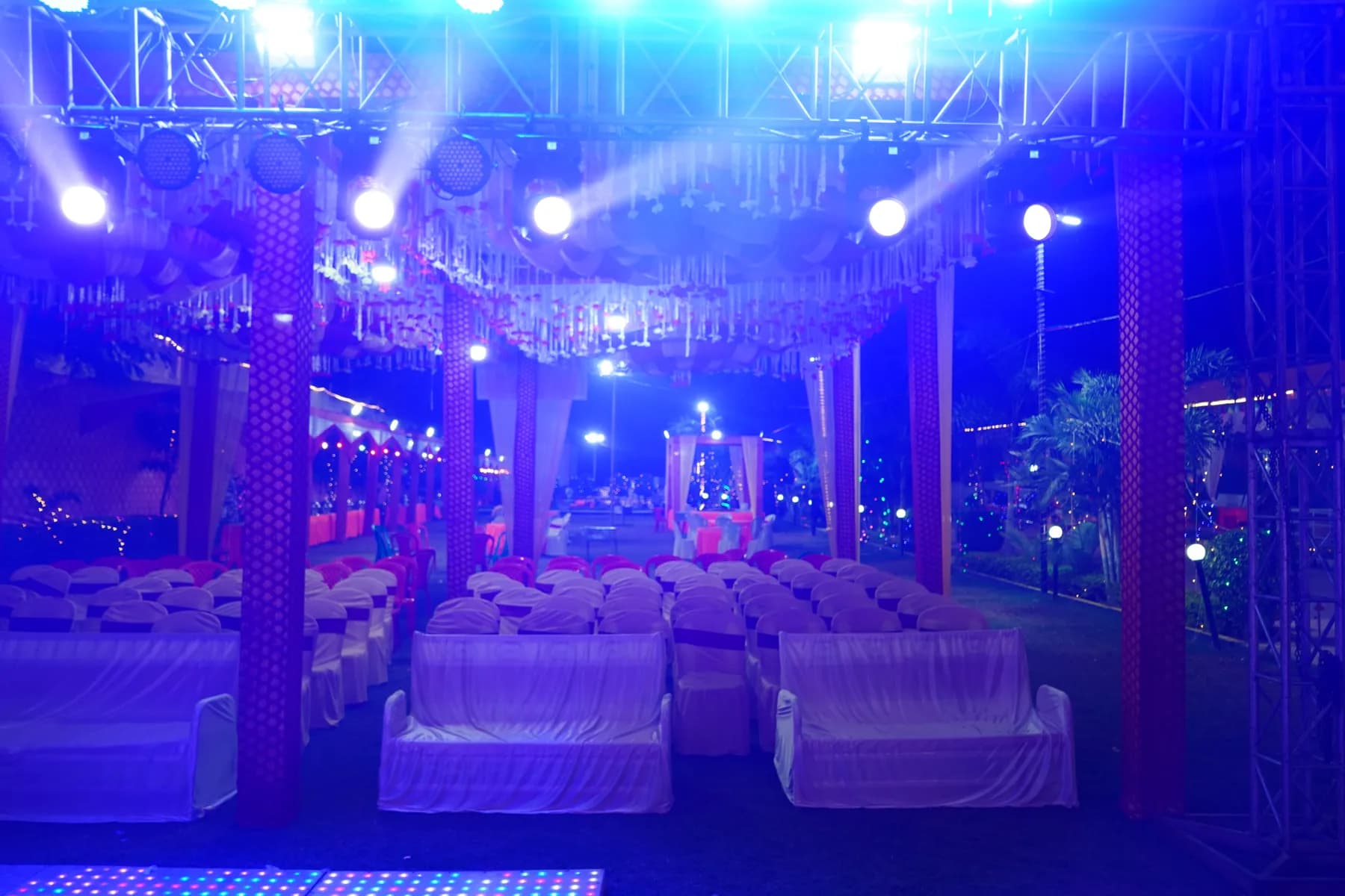 Outdoor pandal with blue lighting